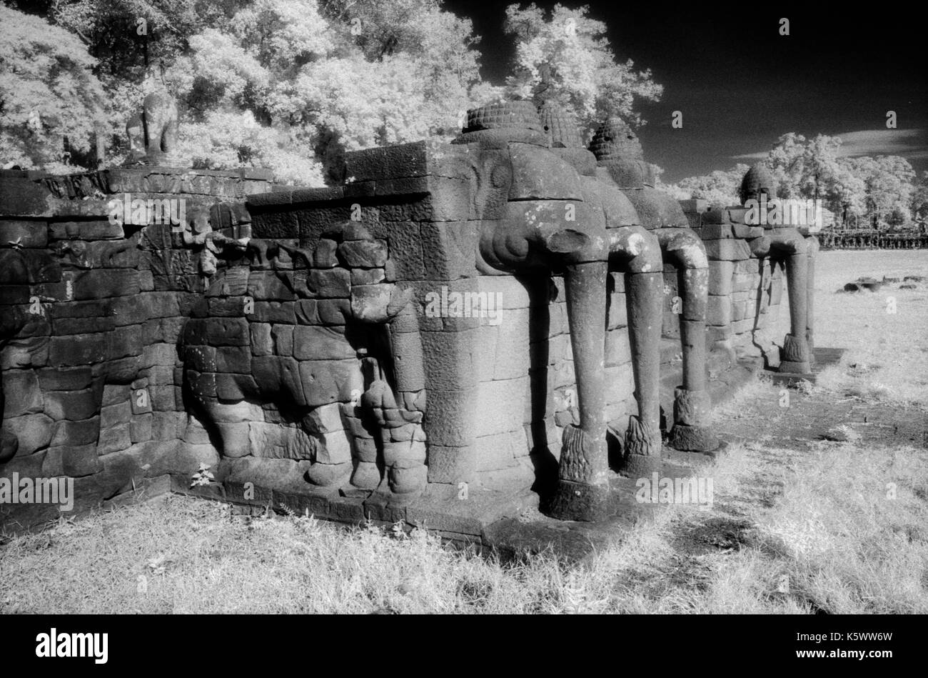 Le temple des éléphants (Angkor Wat), Cambodge. Le 29 octobre 1996. image provenant de b/w film infrarouge. Banque D'Images