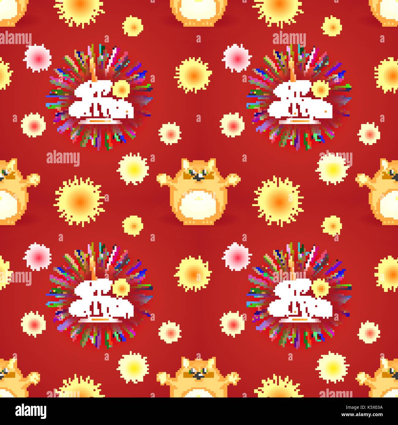 Modèle sans couture pour joyeux anniversaire avec fat cat Illustration de Vecteur