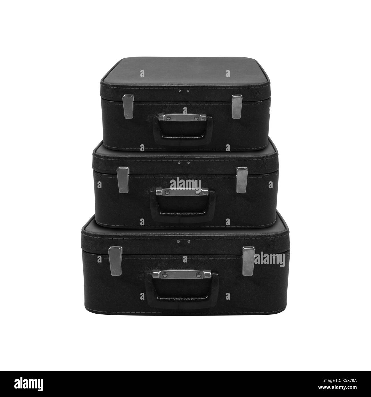 Style rétro vintage noir - trois valise sur un fond blanc. isolated Banque D'Images