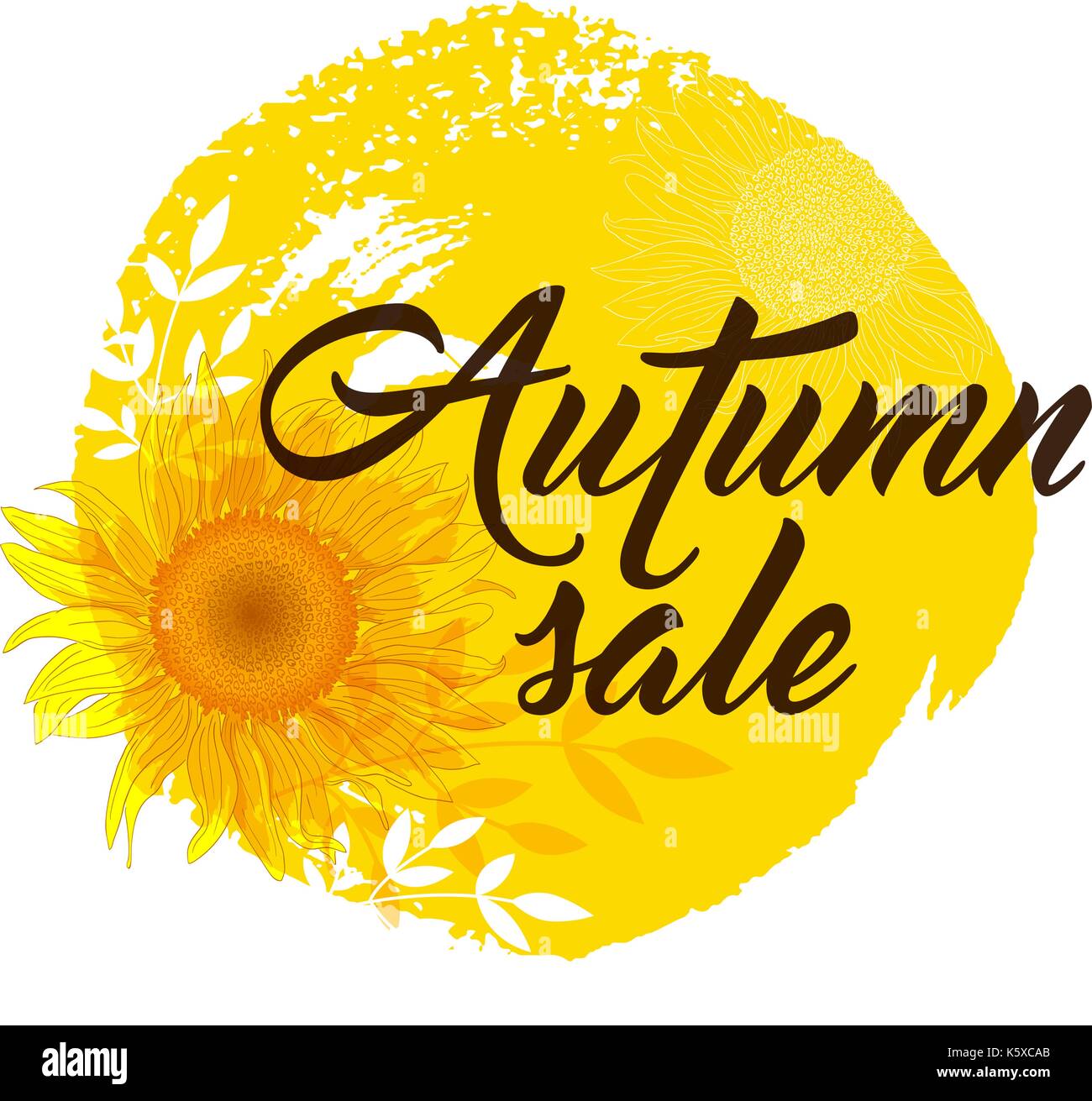 Arrière-plan de vente d'automne avec du jaune tournesol. 'Autumn sale' lettrage. Illustration de Vecteur