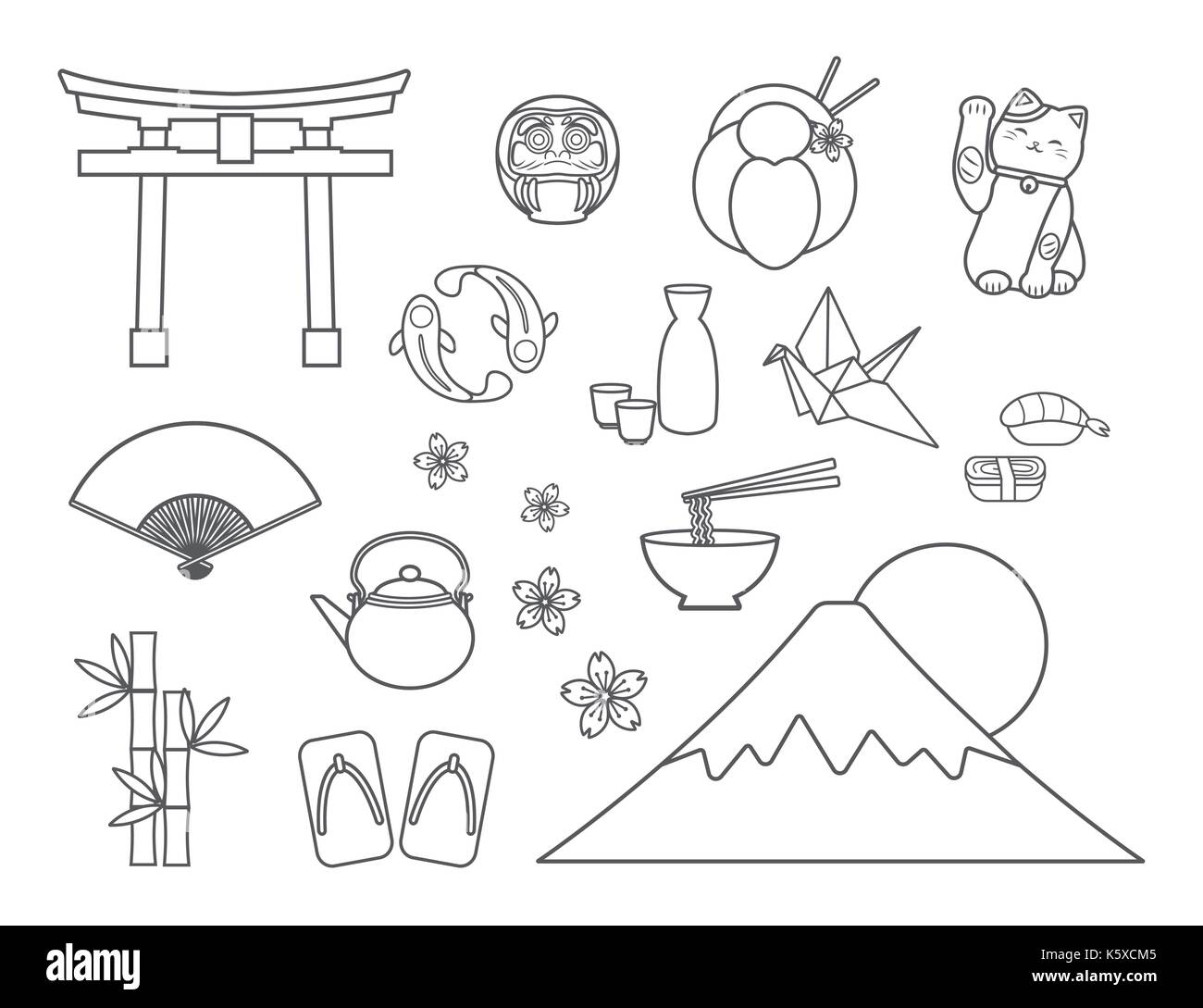 Ensemble de symboles japonais Illustration de Vecteur