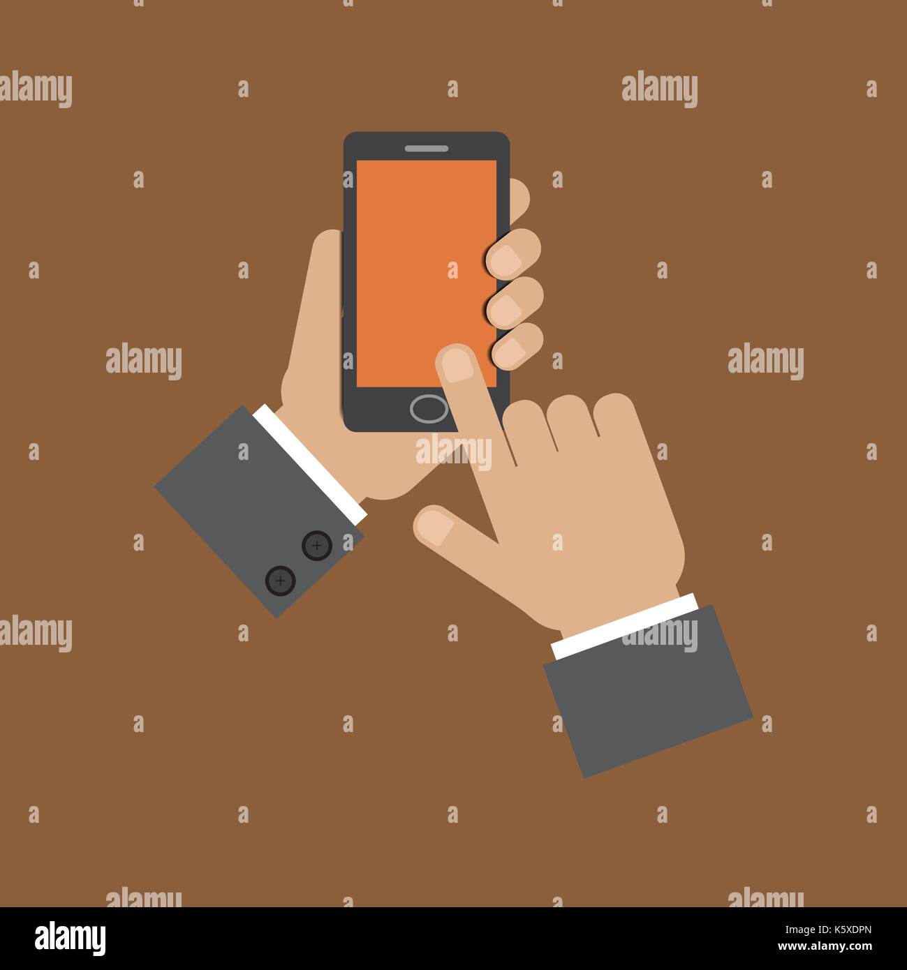 Hand holding smart phone and touching screen Illustration de Vecteur