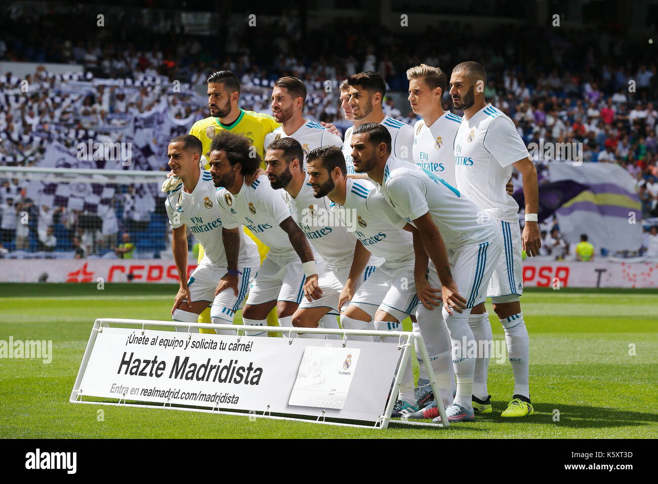 Madrid, Espagne. Sep 9, 2017 Groupe de l'équipe du real madrid. line-up (vrai) football/soccer : "la Liga espagnole Santander' match entre le real madrid cf 1-1 levante ud au Santiago Bernabeu à Madrid, Espagne . Crédit : mutsu kawamori/aflo/Alamy live news Banque D'Images