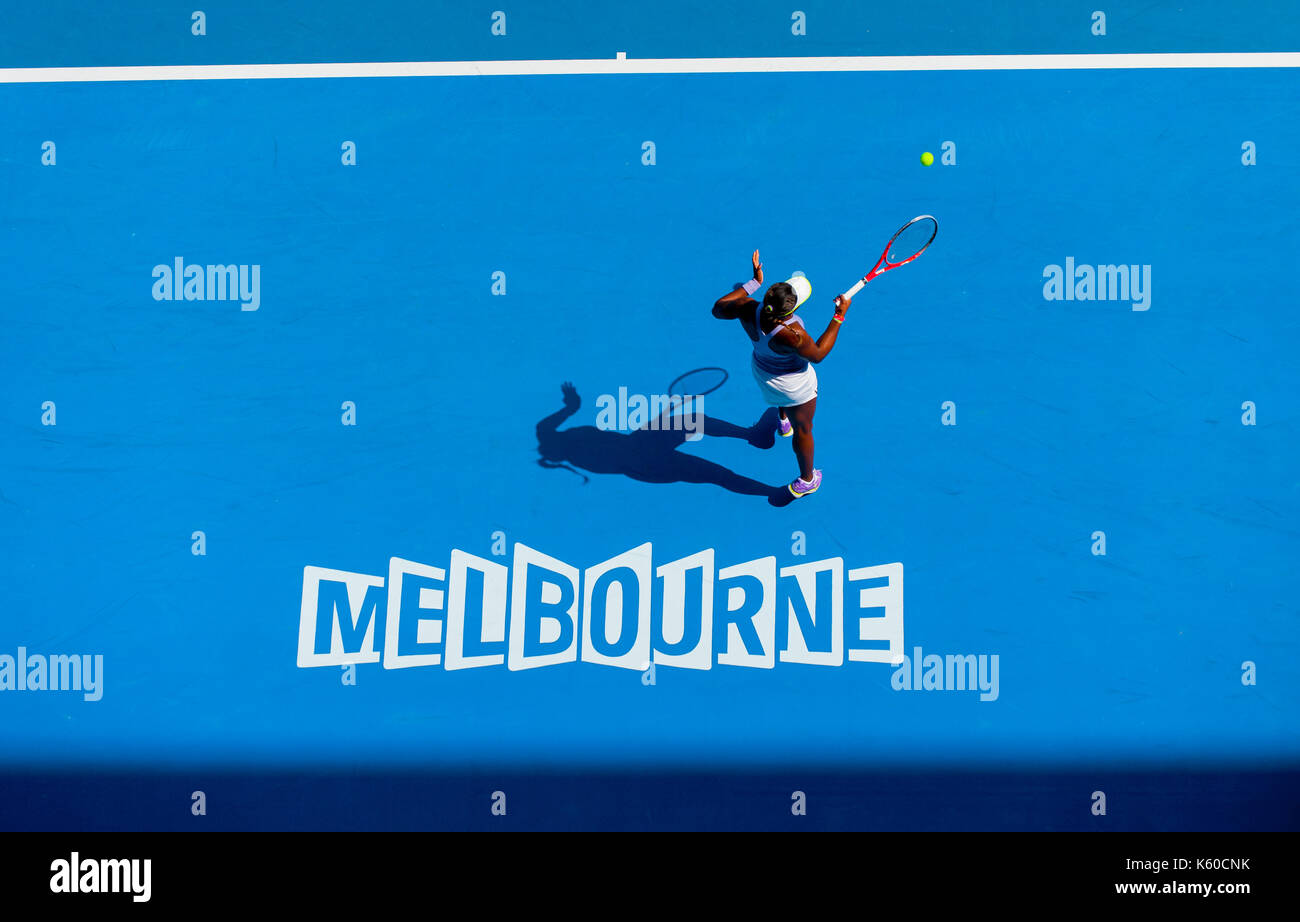 Sloane stephens dans match play à l'Australian Open 2013 tournoi du Grand chelem de tennis. l'adolescent champion du grand chelem battu Serena Williams. Banque D'Images