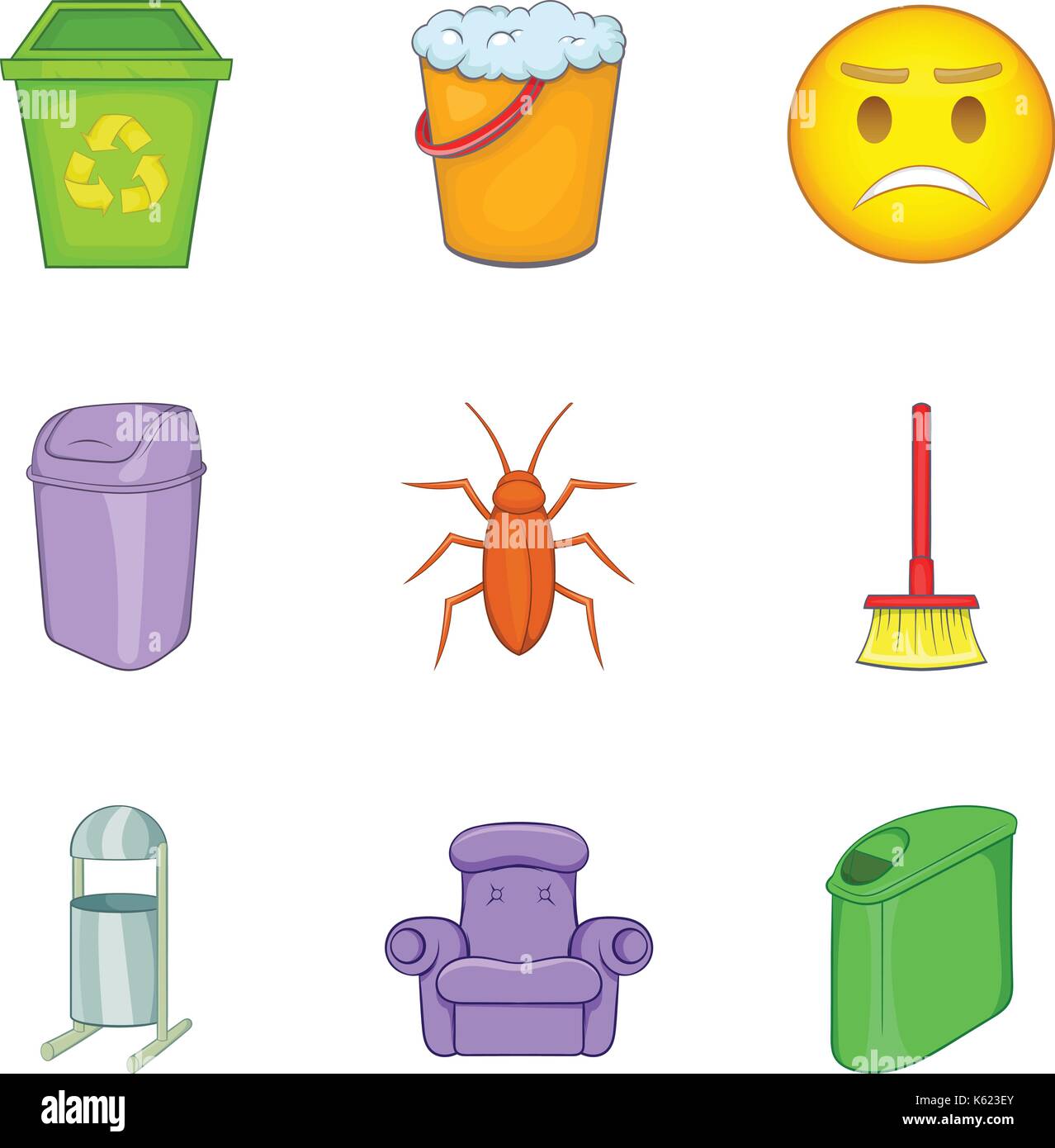 Les poubelles, cartoon style icon set Illustration de Vecteur