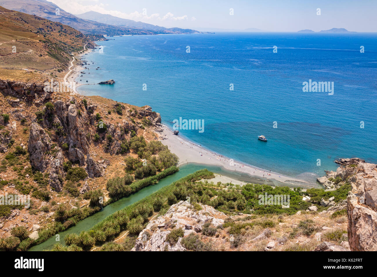 Vue aérienne de la plage de preveli et lagon près de rethymno en Crète, Grèce, méditerranée Banque D'Images