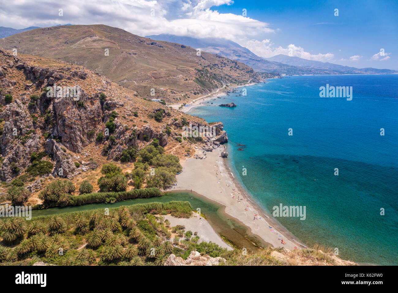 Vue aérienne de la plage de preveli et lagon près de rethymno en Crète, Grèce, méditerranée Banque D'Images