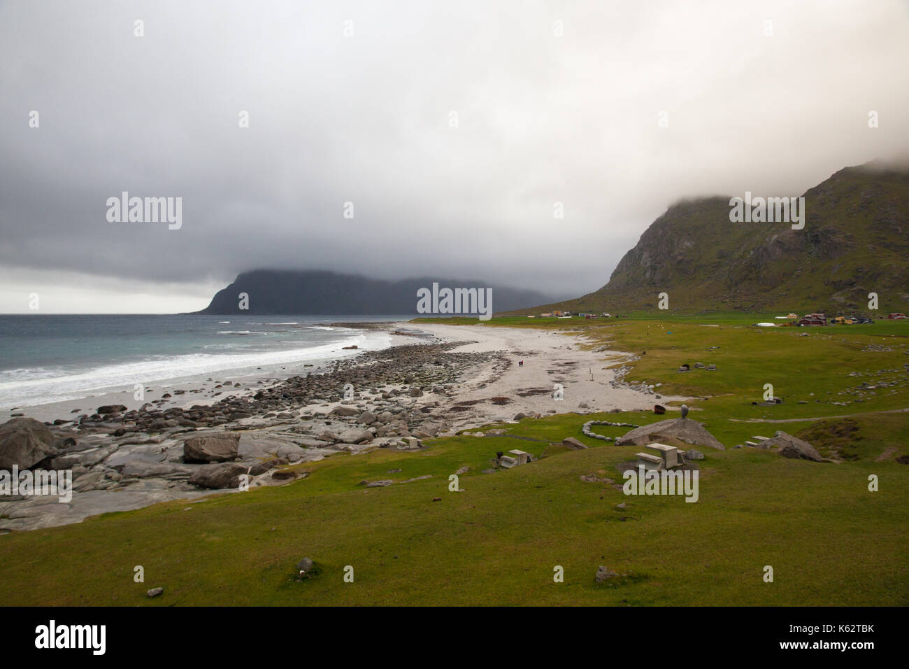 Paysage spectaculaire sur la plage, haukland uttakleiv,îles Lofoten, Norvège Banque D'Images