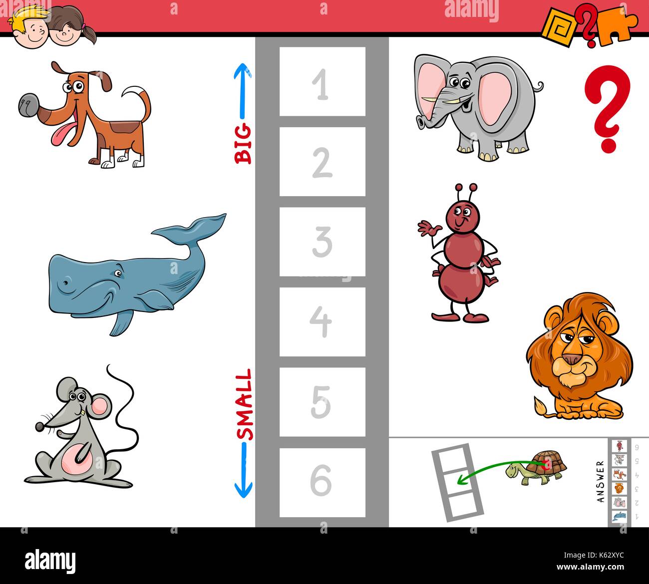 Cartoon illustration de jeu éducatif de trouver le plus grand et le plus petit animal Illustration de Vecteur