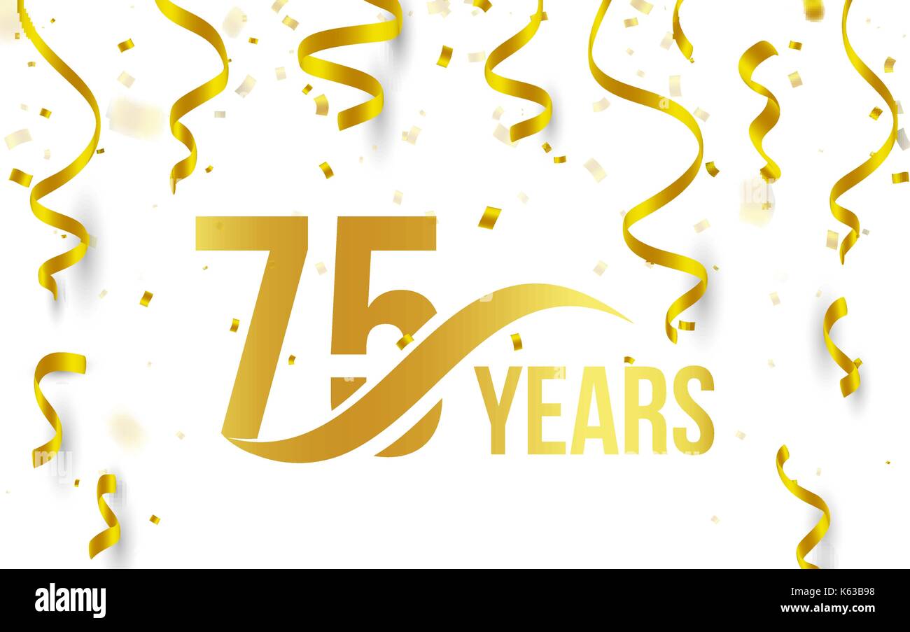 Numero De Couleur Or Isole Avec 75 Ans Mot Icone Sur Fond Blanc Avec La Chute De Confettis Et De Rubans D Or 75e Anniversaire Message D Anniversaire Logo Element De La Carte Vector Numero De Couleur Or Isole Avec 75 Ans Mot Icone Sur Fond Blanc Avec La Chute De Confettis Et De Rubans D Or 75e Anniversaire Message D Anniversaire Logo Element De La Carte Vector