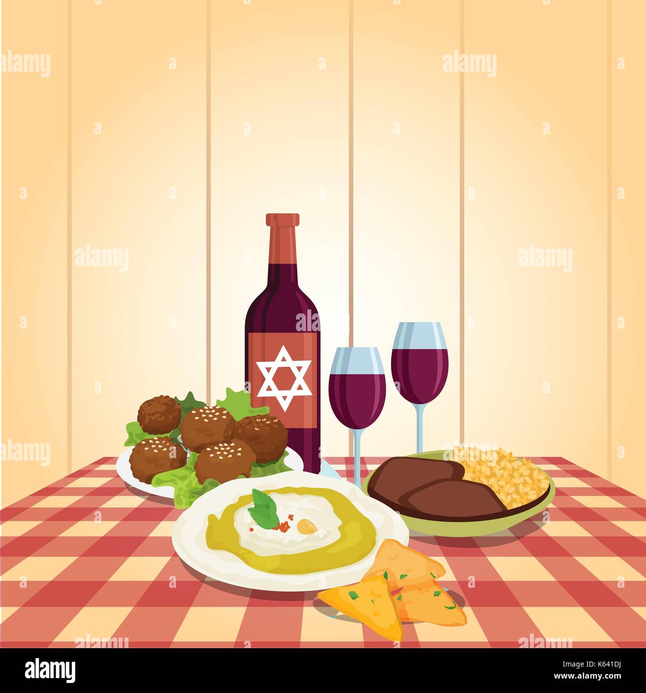 Famille, shabbat kabbalat repas de nuit, vecteur coloré cartoon Illustration de Vecteur