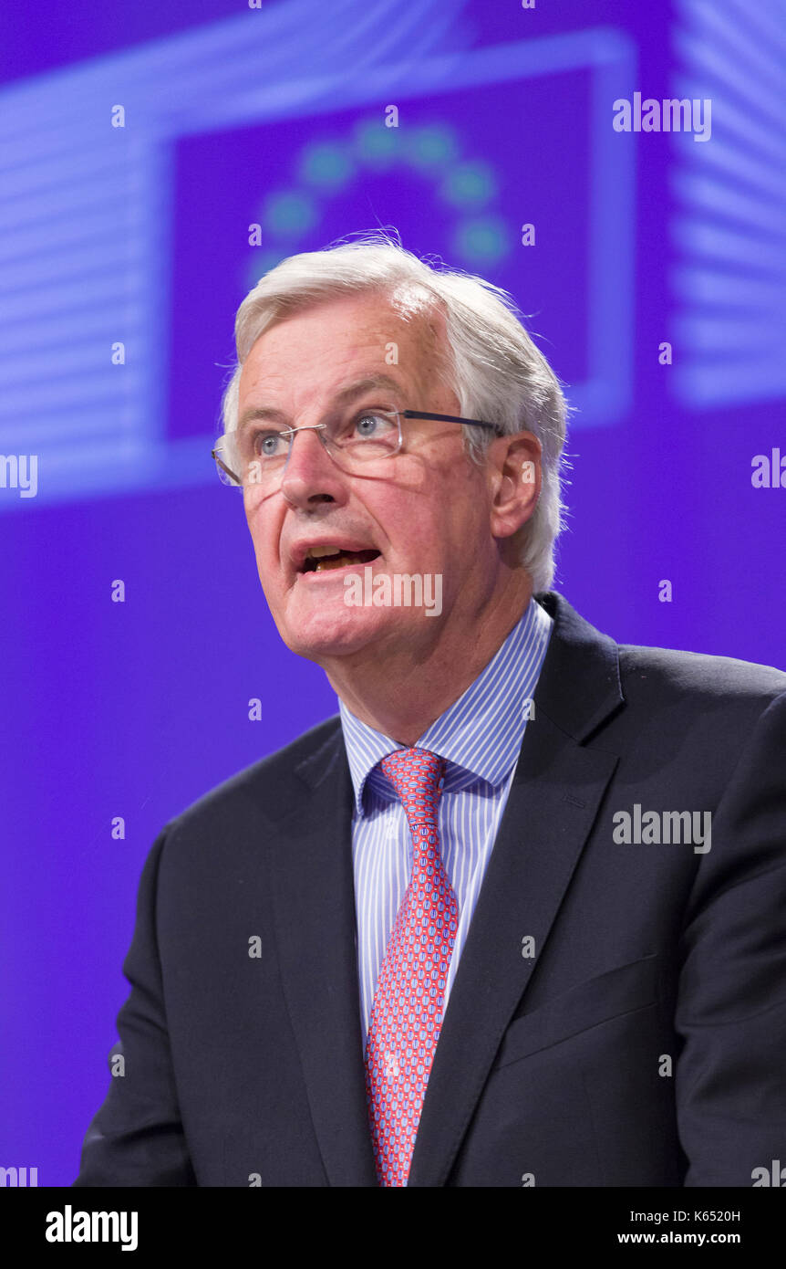 Michel Barnier, Commission européenne, négociateur en chef Brexit à Bruxelles à l'occasion de la conférence de presse sur Brexit sur 2017/05/3, à l'Europe Banque D'Images