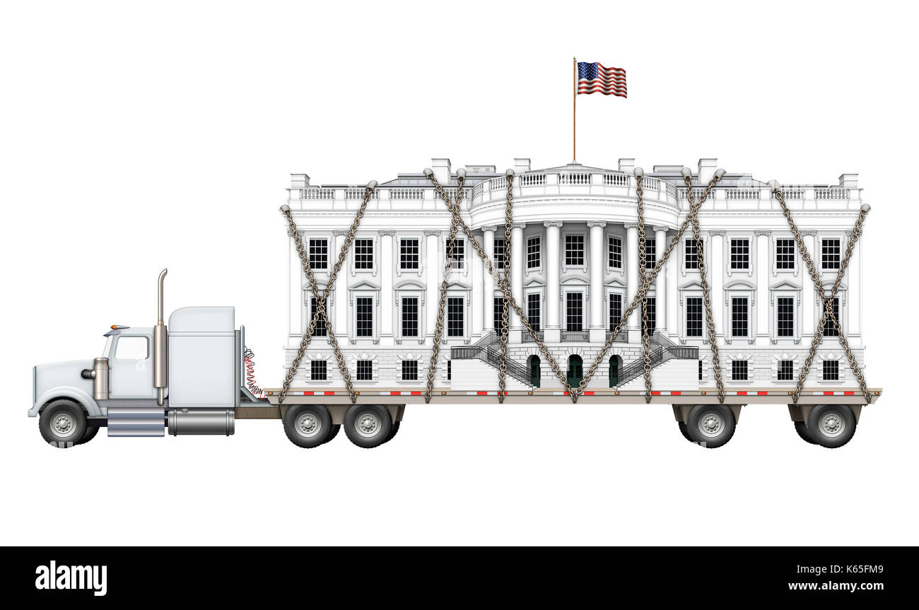 Illustration numérique de la Maison blanche sur un camion à plateau. Banque D'Images
