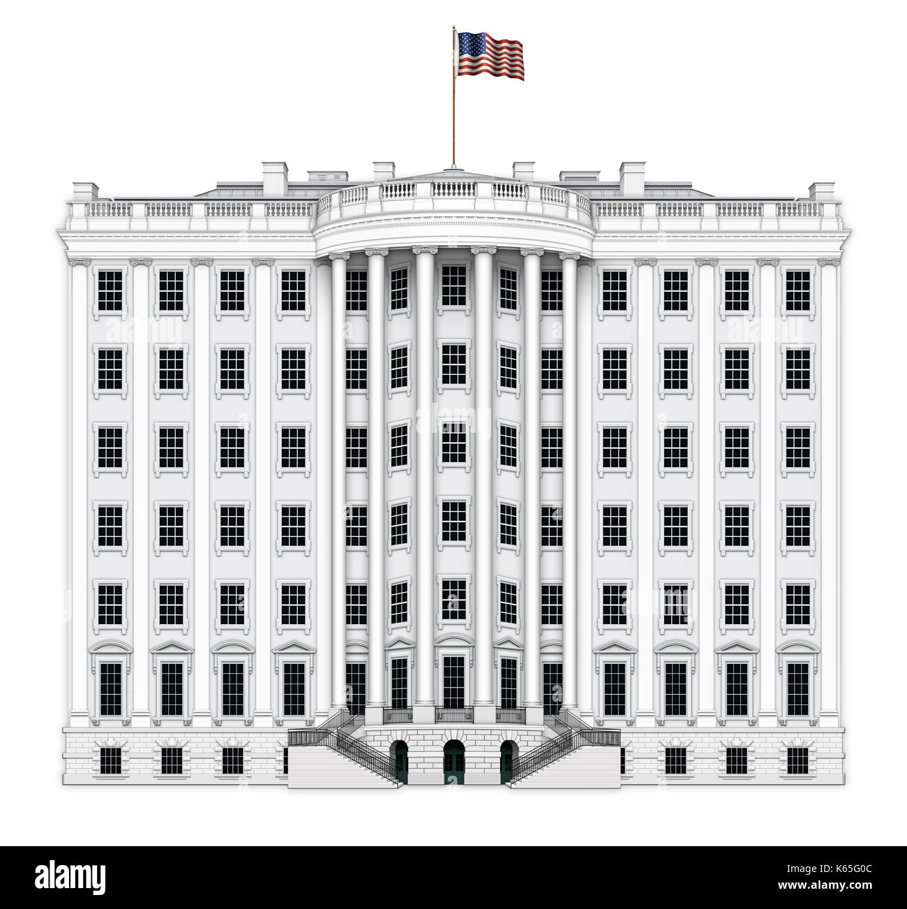 Illustration numérique de la vue sud de la Maison Blanche, avec quatre étages supplémentaires ajoutées. Comprend un chemin de détourage. Banque D'Images