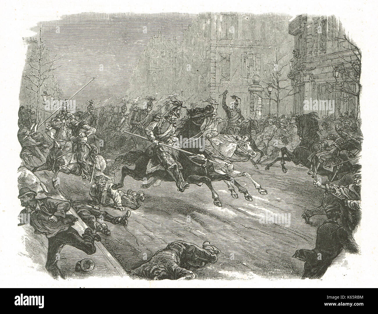 Coup d'état français de 1851, des lanceurs d'inculper la foule dans les boulevards de Paris Banque D'Images