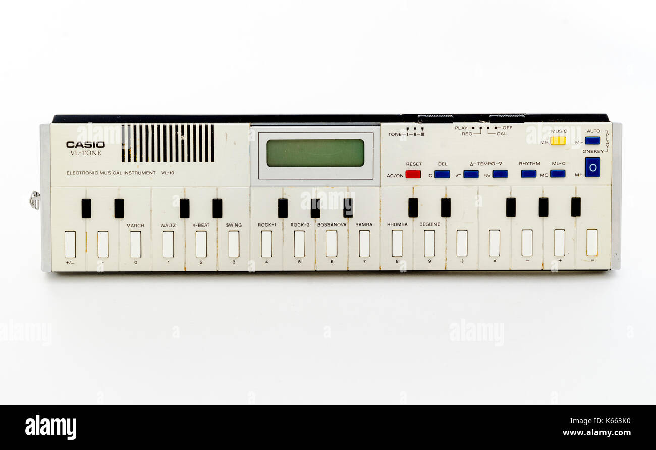 Casio VL-10, la plus petite calculatrice et synthétiseur combinées, publié la première fois en juin 1979. Banque D'Images