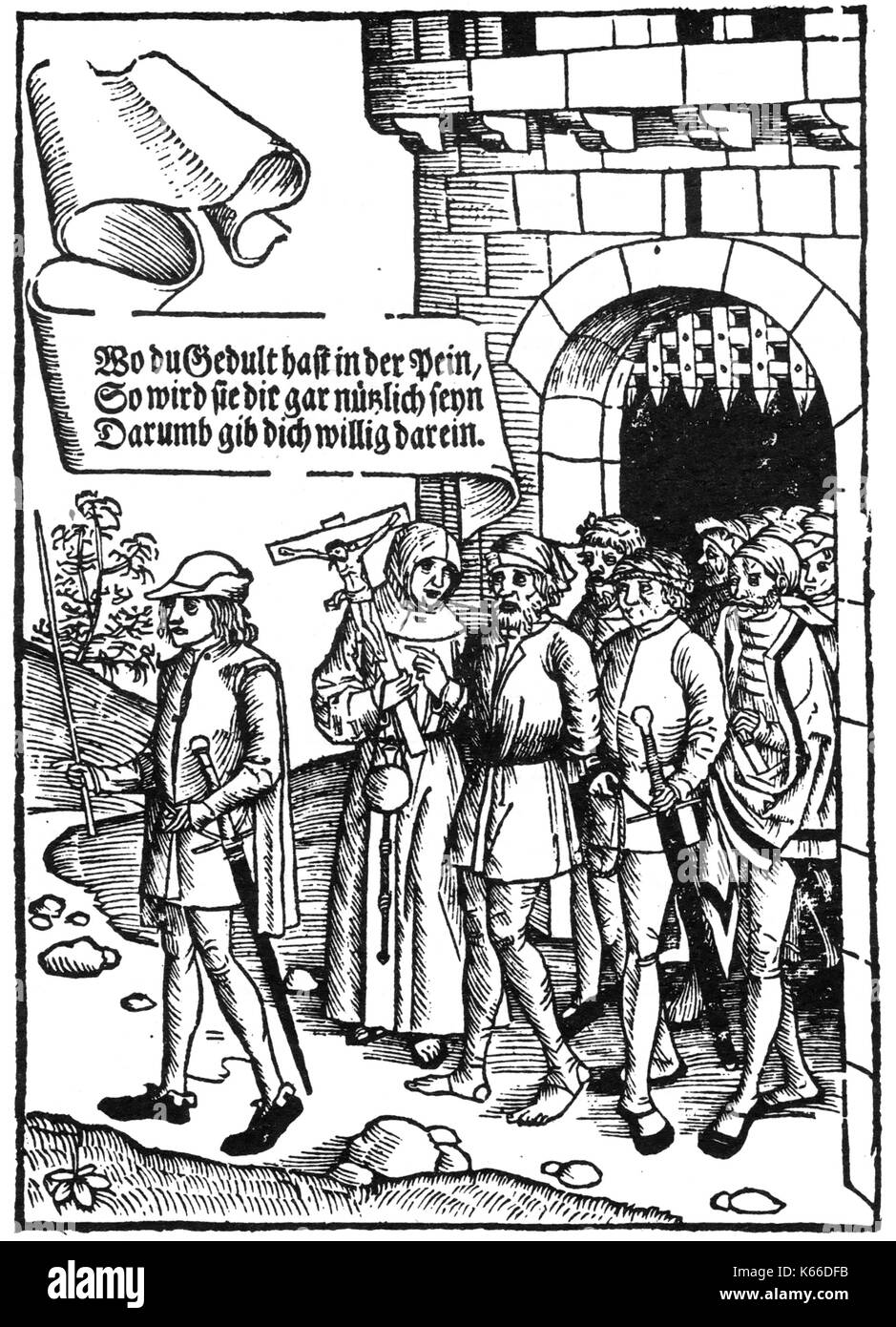 PROCÈS DES SORCIÈRES DE BAMBERG 1626-1631. L'un des accusés est mis en exécution Banque D'Images