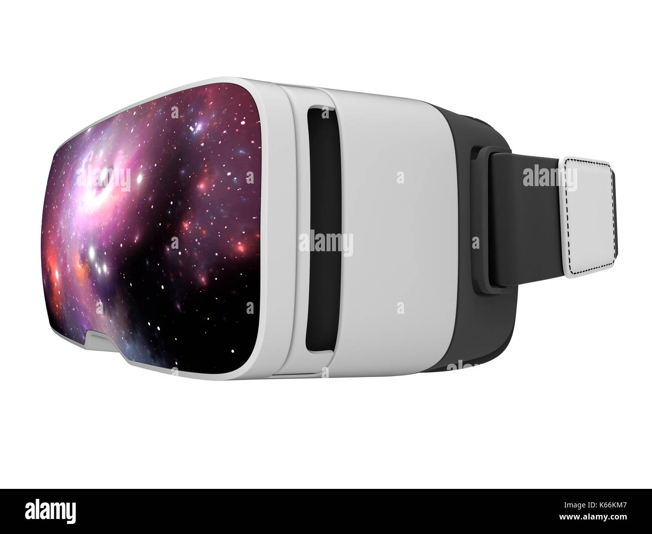 Image conceptuelle d'un casque de réalité virtuelle dans l'enseignement de l'astronomie et de la science. Vue d'un l'espace nébuleuse est indiqué sur le panneau avant en verre. Banque D'Images