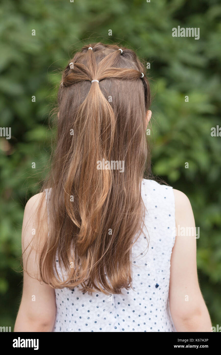 Vue arrière d'une jeune fille aux cheveux longs Banque D'Images
