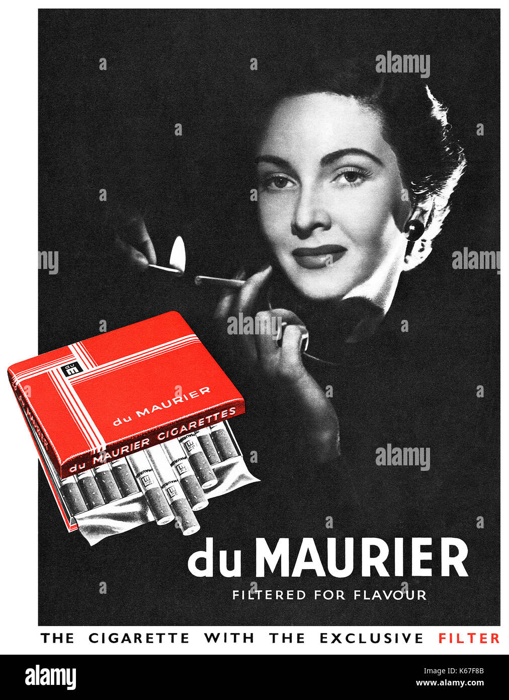 1949 La publicité pour du Maurier des cigarettes à bout filtre. Banque D'Images