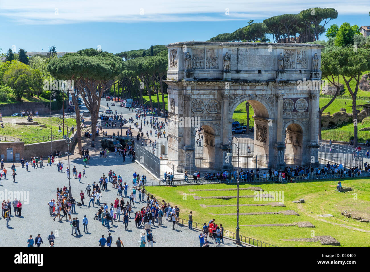 Côté nord, arc de Constantin vu du Colisée, Rome, Latium, Italie, Europe. Banque D'Images