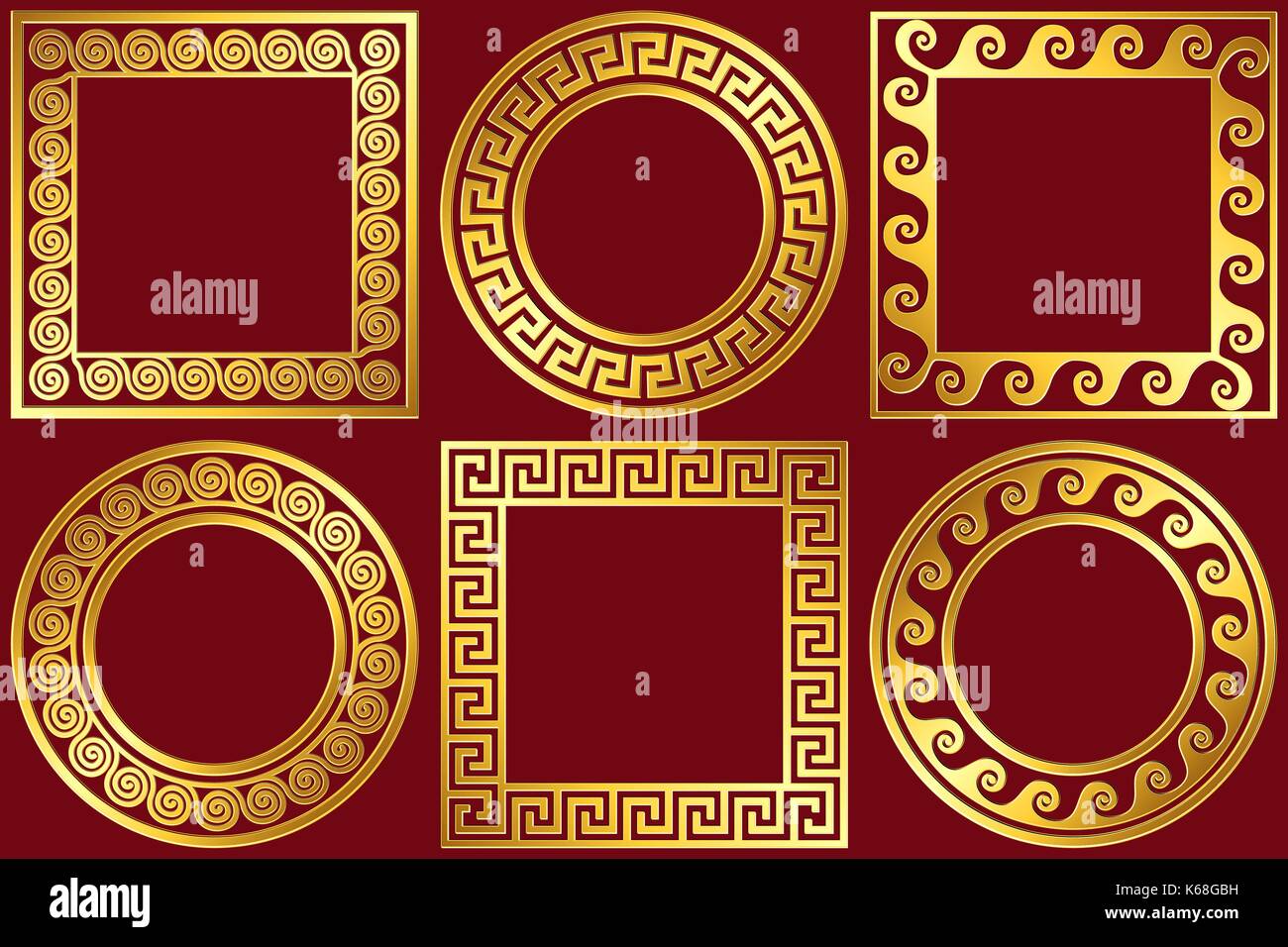 Définir des cadres d'or avec motif méandre grec Illustration de Vecteur