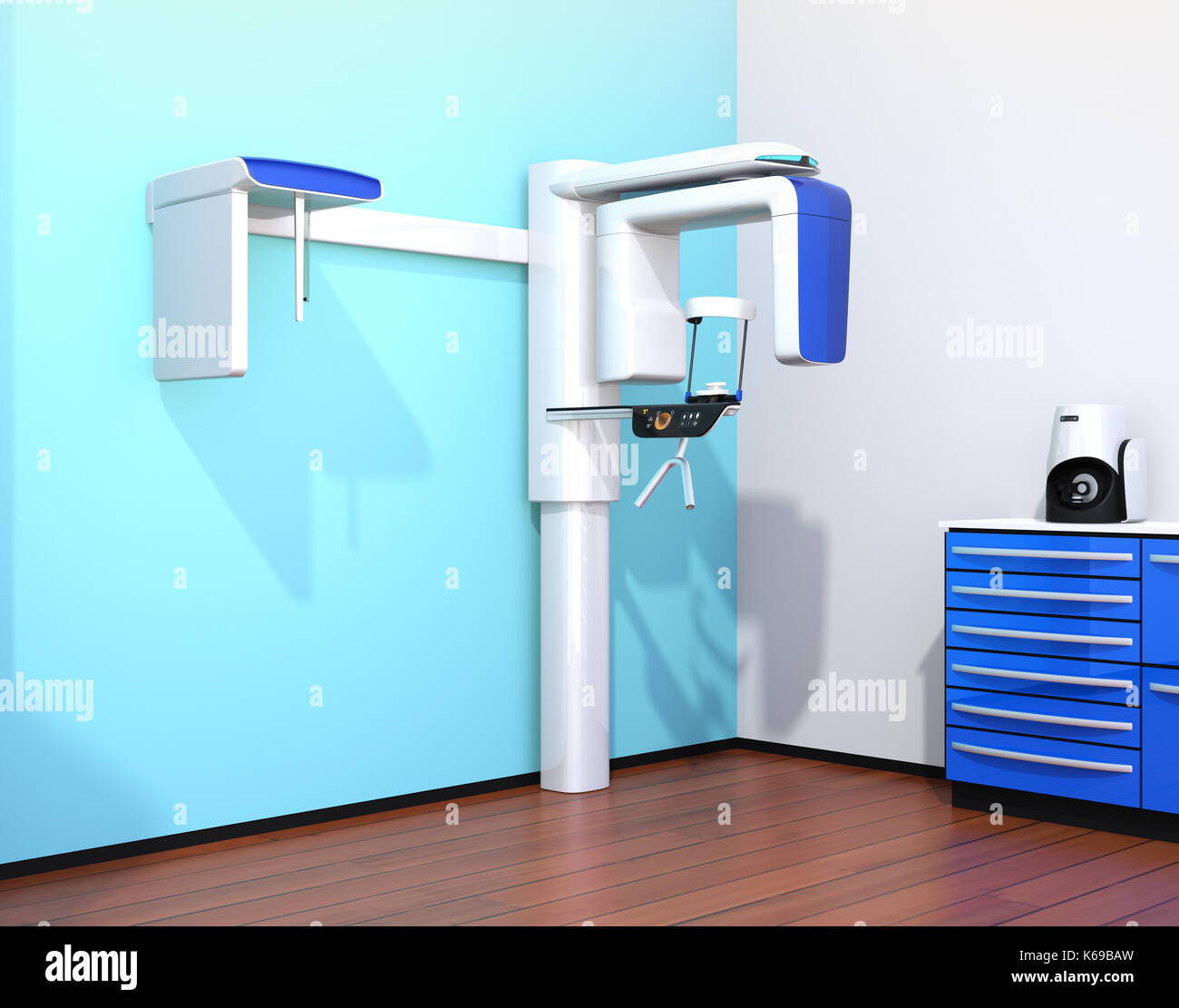Dental x-ray le design intérieur en bleu clair la couleur du thème. Le rendu 3d image. Banque D'Images