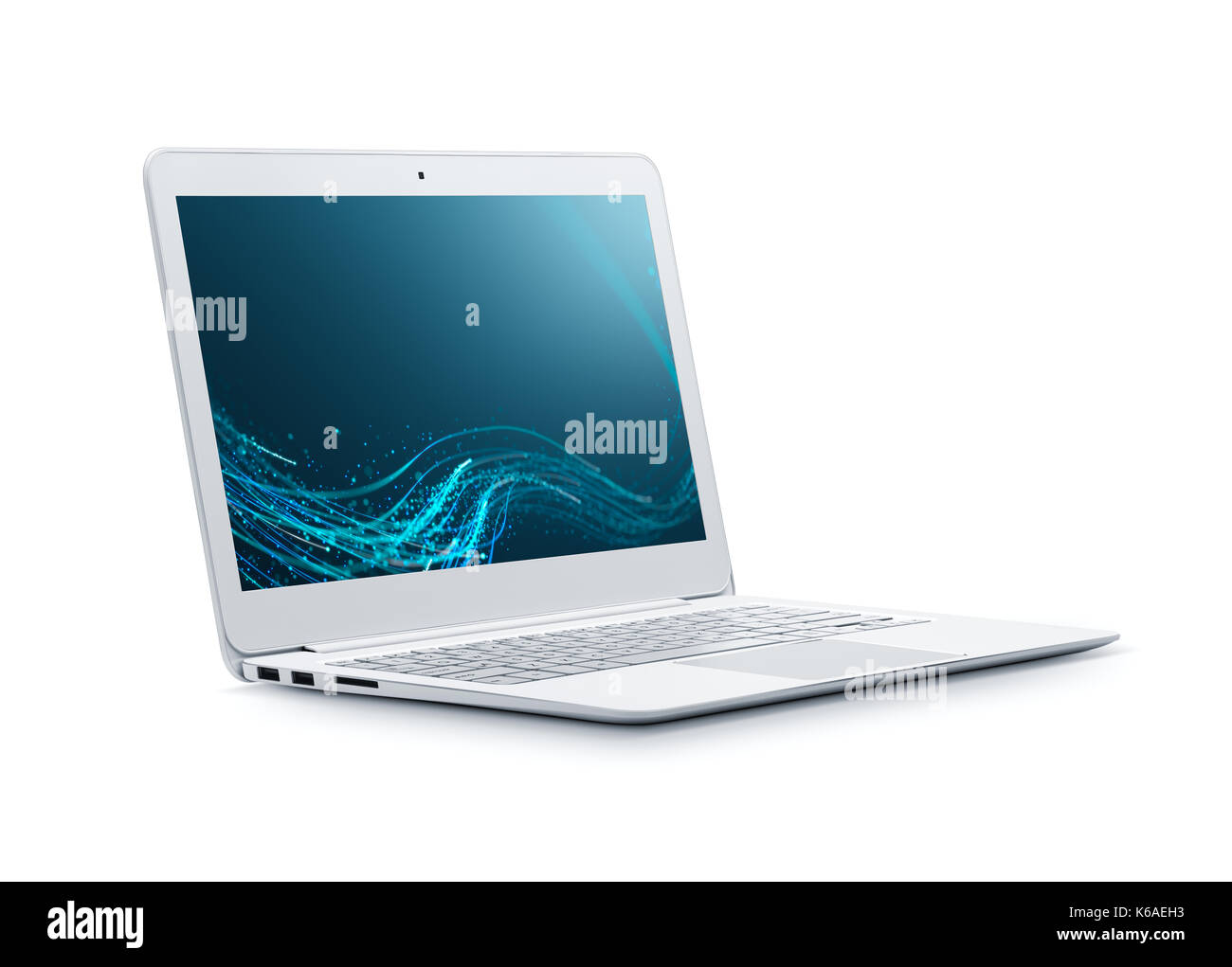 Ordinateur portable avec abstract wallpaper isolé sur fond blanc - chemin de détourage inclus Banque D'Images