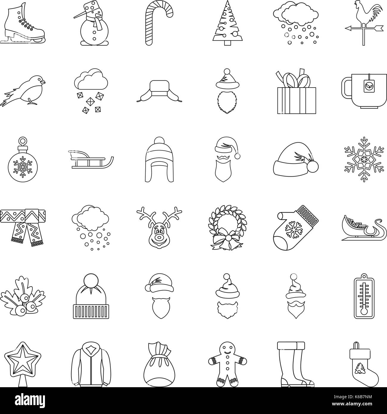 Le SNOWMAN icons set style du contour, Illustration de Vecteur