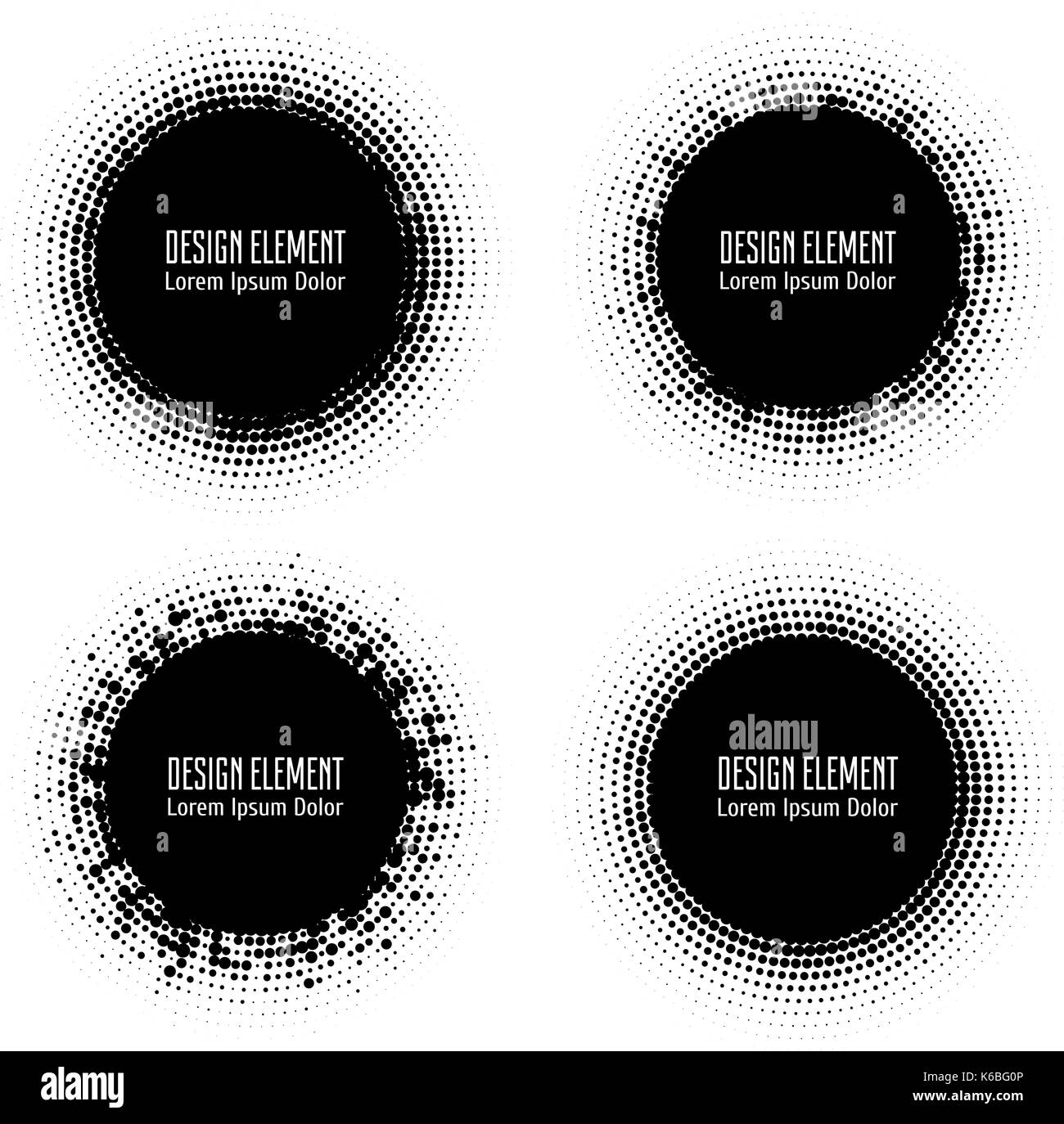 Abstract vector cercle demi-teinte prescrits. Résumé des éléments de conception logo gradient en pointillés. grunge texture halftone dots patterns dans pop art dotte. Illustration de Vecteur