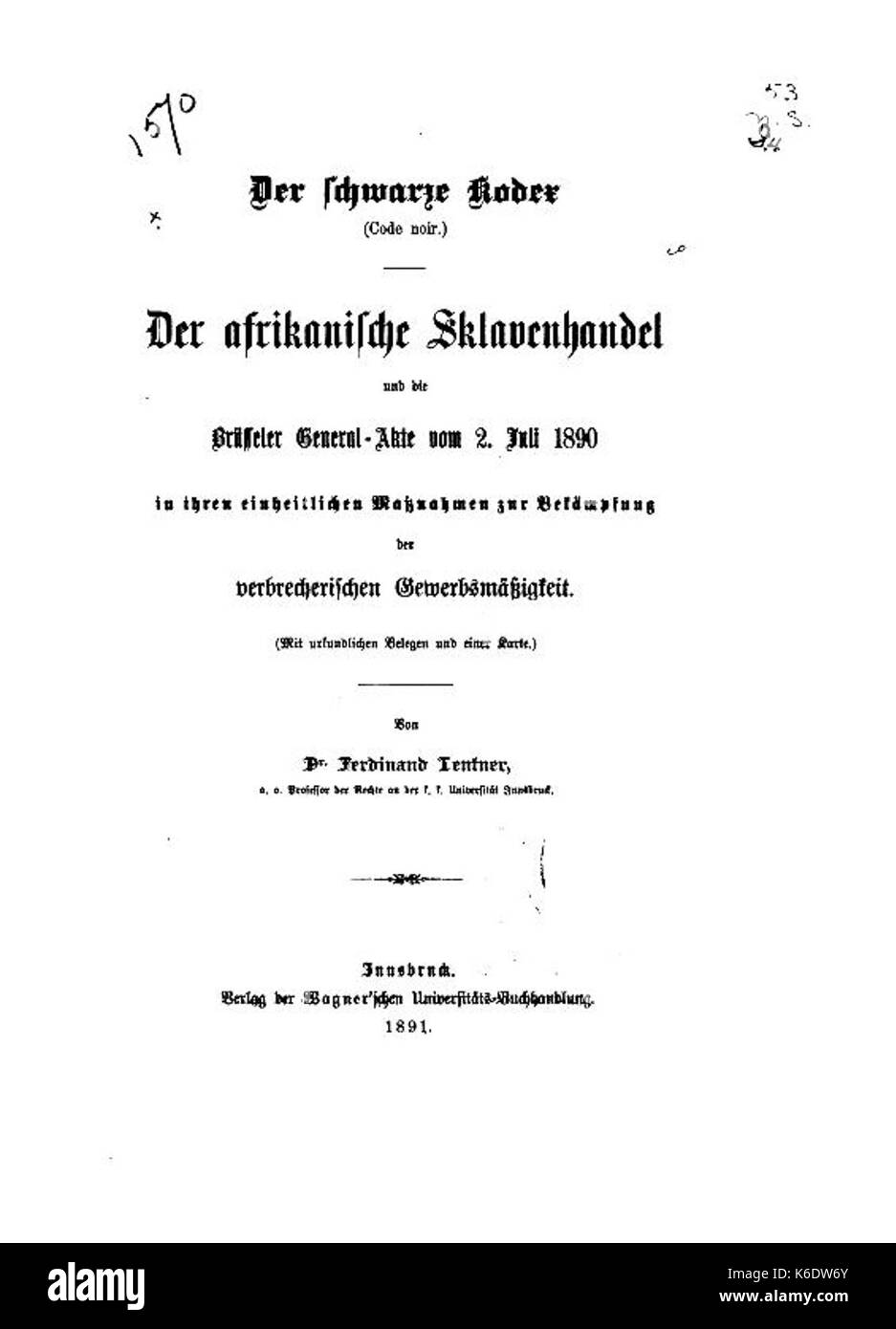 Der schwarze Kodex(code noir) Banque D'Images
