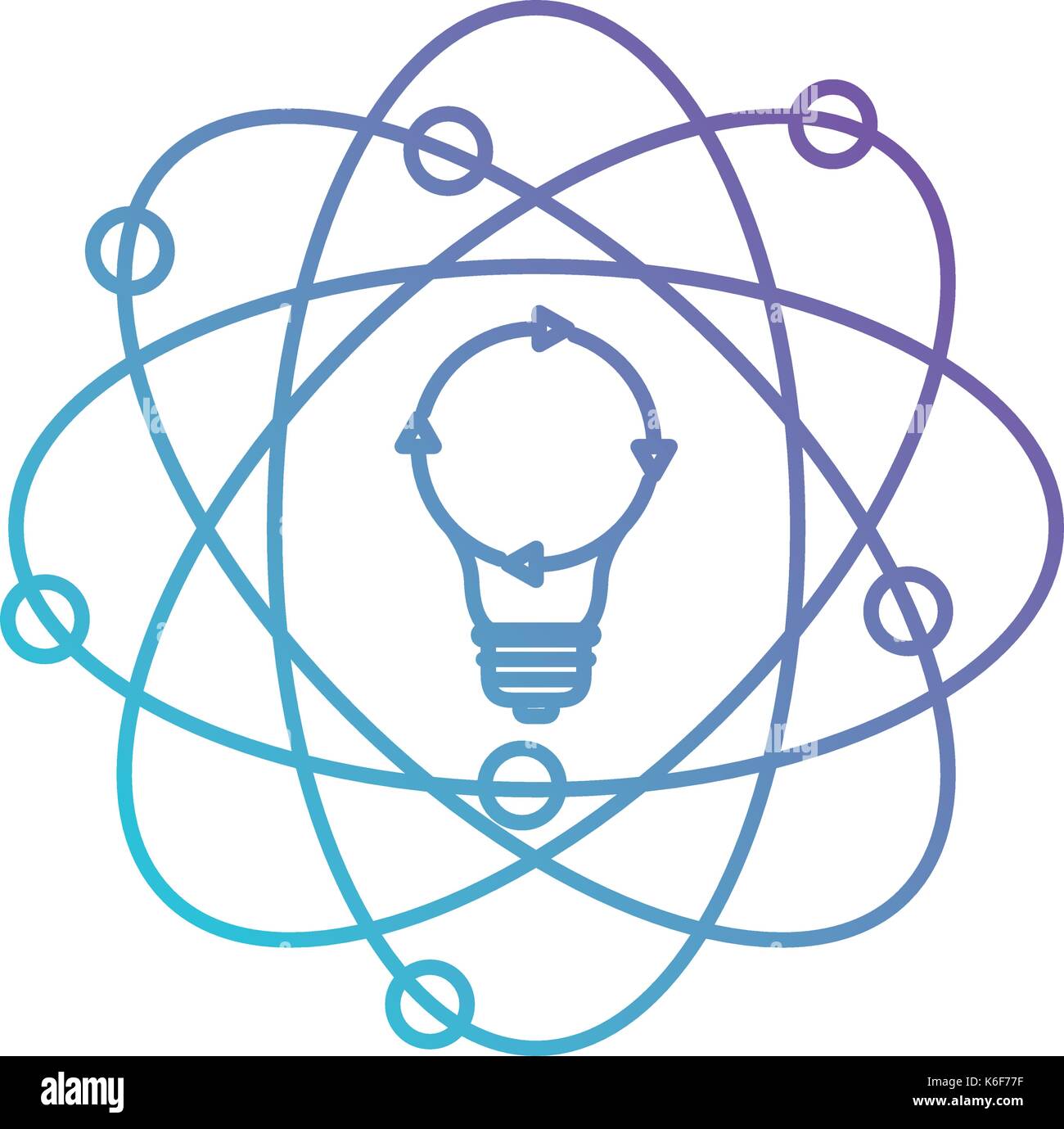 Ampoule et atom autour en dégradé de couleur d'ossature du violet au bleu Illustration de Vecteur