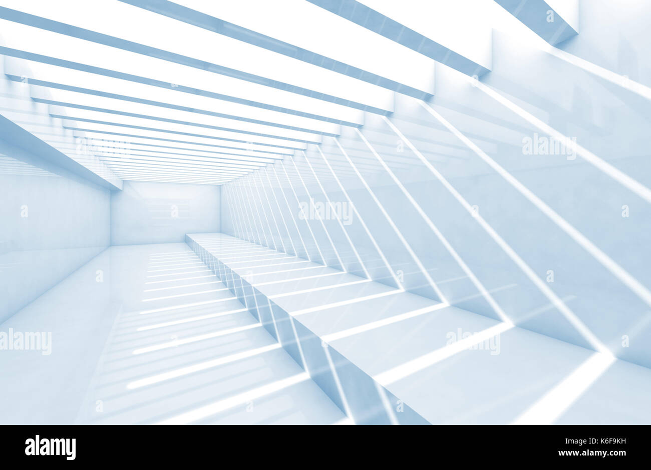 Résumé Contexte intérieur vide. couloir avec l'éclairage de plafond, motif d'ombres et de rayons lumineux. libre 3d illustration Banque D'Images