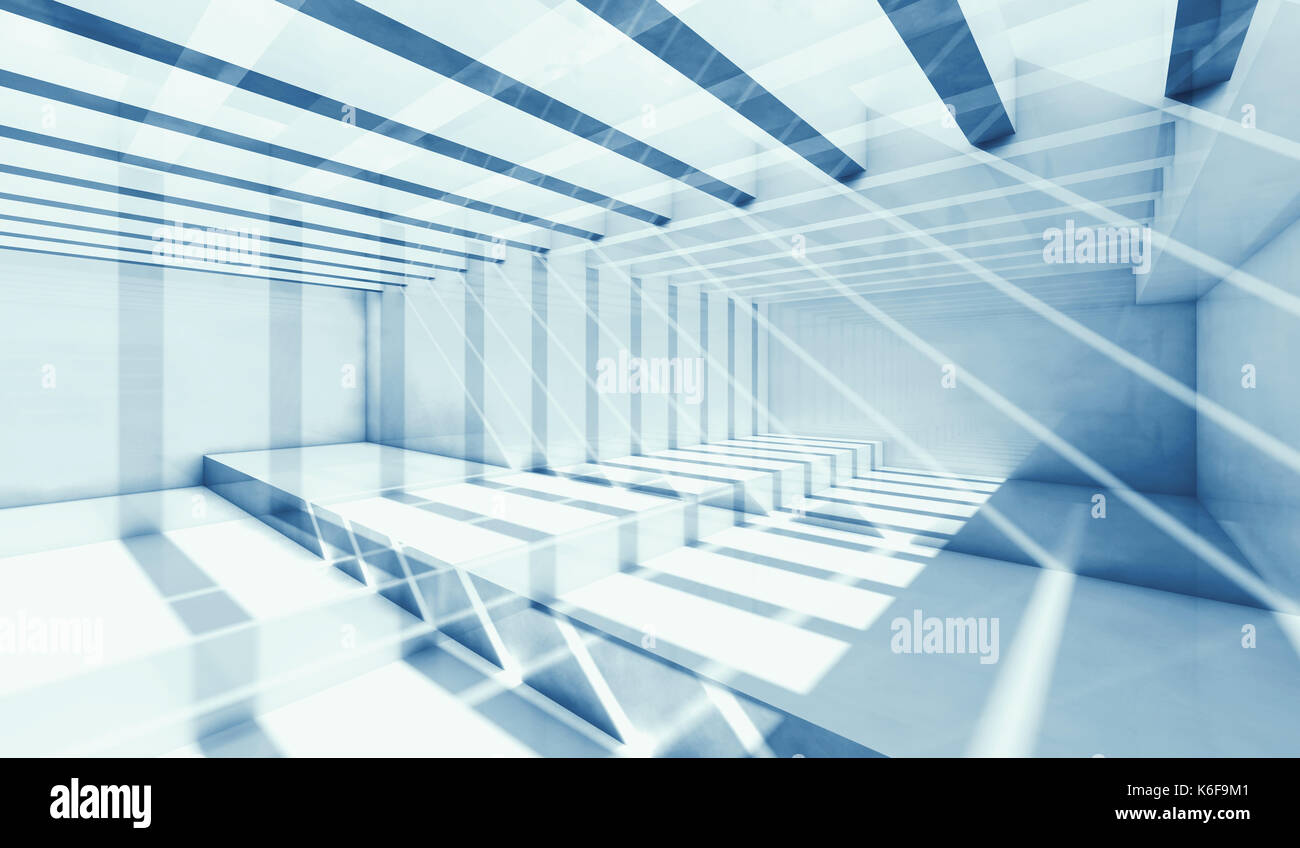 Résumé Contexte intérieur bleu motif, a recoupé des faisceaux de lumière et ombre, illustration avec double exposition, d'effet 3D render Banque D'Images