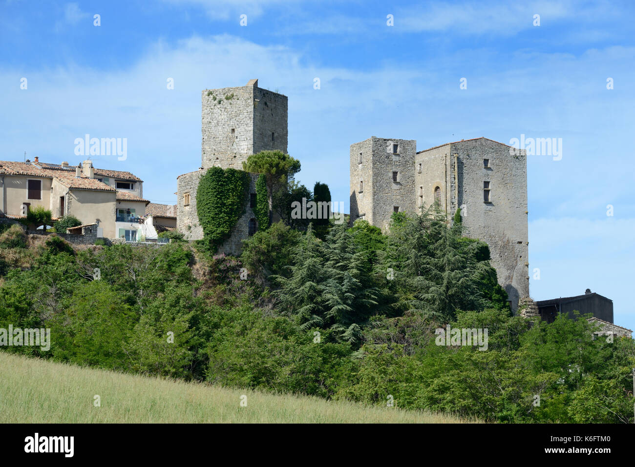 Château de Caseneuve et Tour de donjon (c-bd) dans le Parc régional du Luberon Vaucluse Provence France Banque D'Images