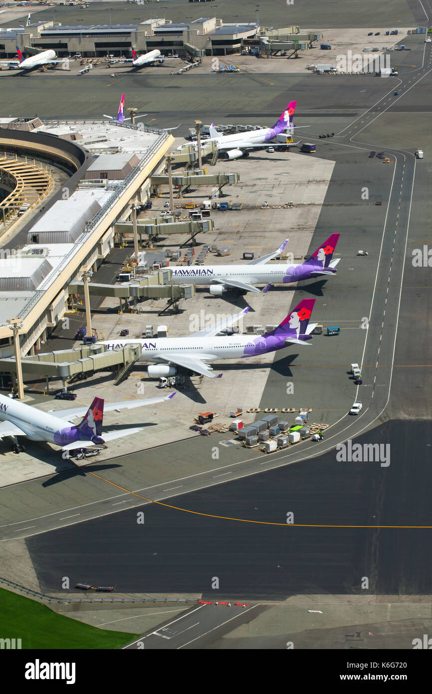Vue aérienne de l'aéroport d'Honolulu, Oahu, Hawaii, USA Banque D'Images