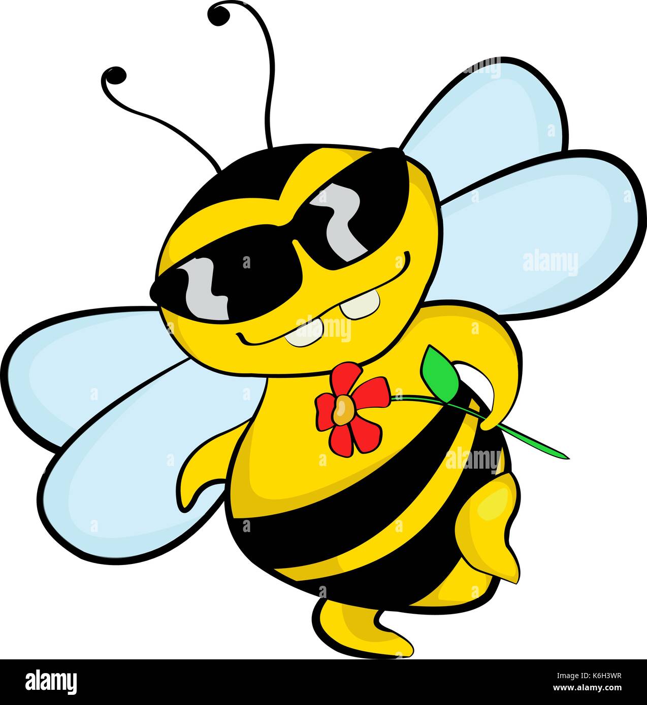 Une Abeille Dans Le Flirt Lunettes Tient Une Fleur Un