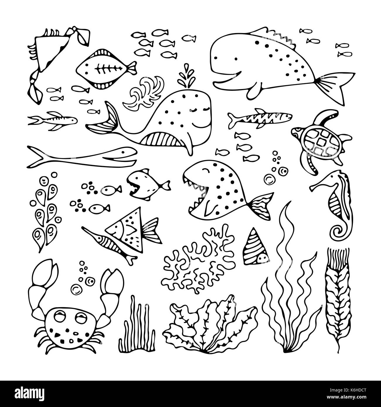 Ensemble d'animaux de mer et poissons cartoon Illustration de Vecteur