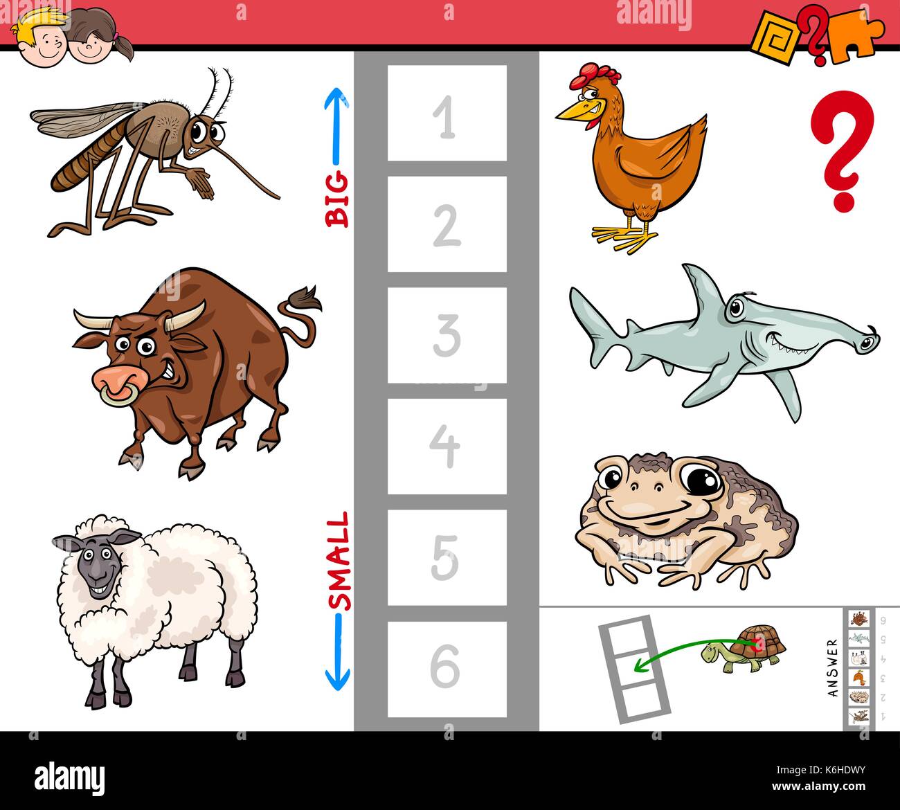 Cartoon illustration de l'activité d'éducation jeu de trouver la plus grande et la plus petite espèce animale Illustration de Vecteur