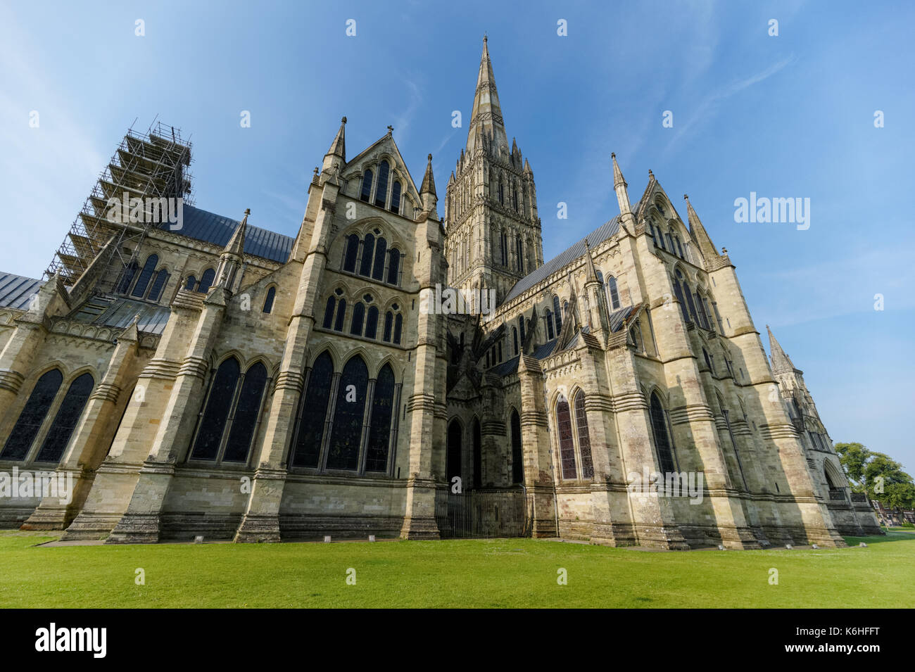 La cathédrale de Salisbury, Wiltshire, Angleterre, Royaume-Uni, UK Banque D'Images