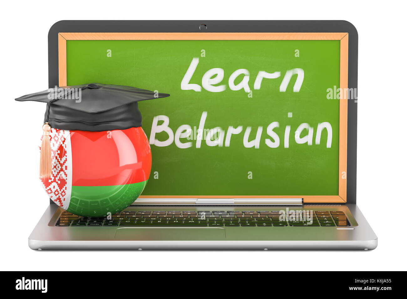 Le réseau est un apprentissage avec ordinateur portable concept blackboard et graduation cap, 3D Rendering Banque D'Images