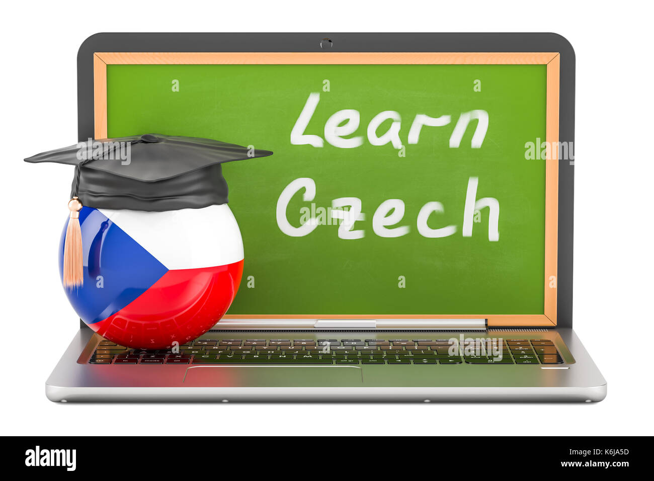 En savoir plus République tchèque concept avec tableau noir pour ordinateur portable et de graduation cap, rendu 3D Banque D'Images