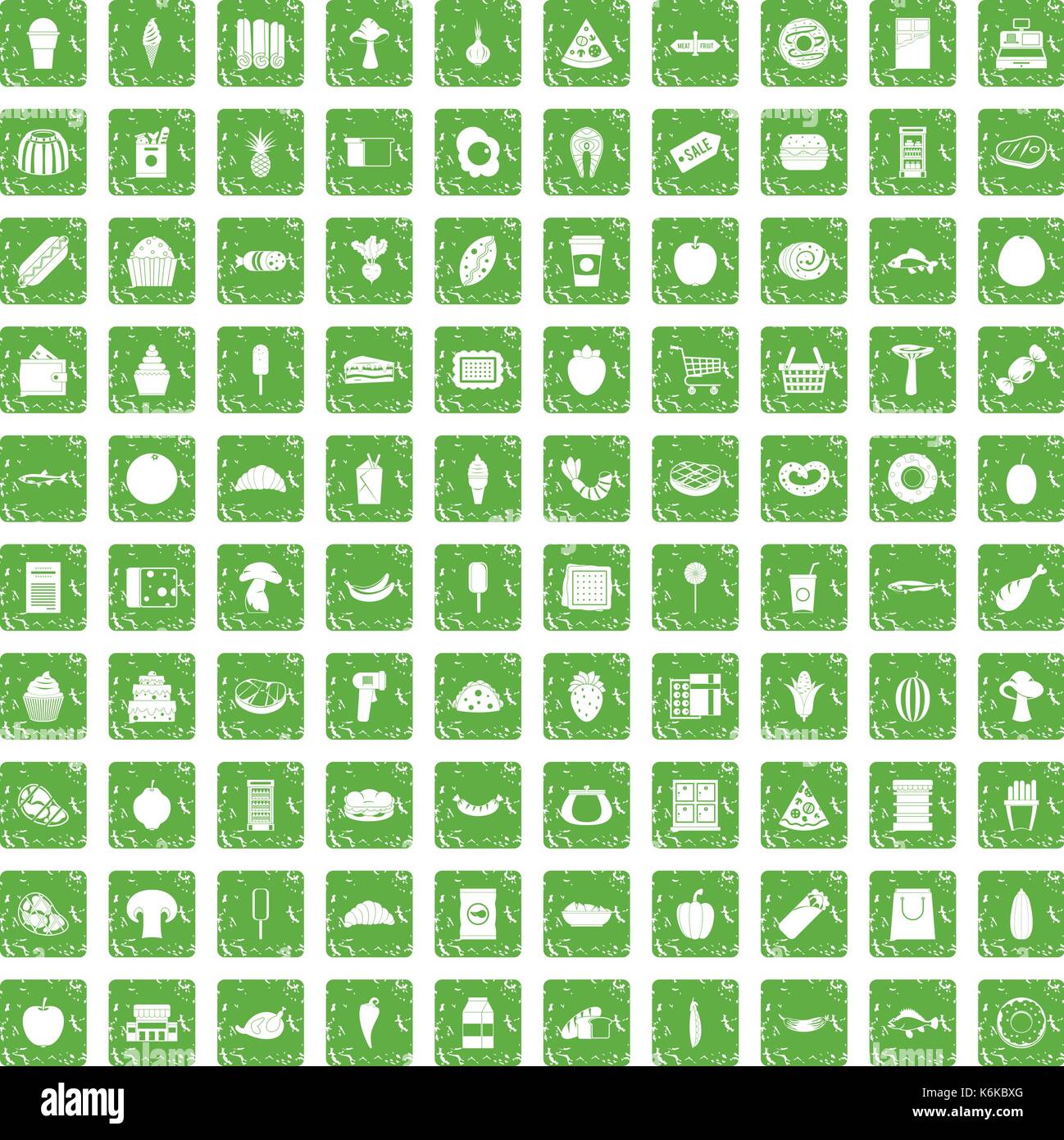 100 food shopping icons set grunge green Illustration de Vecteur