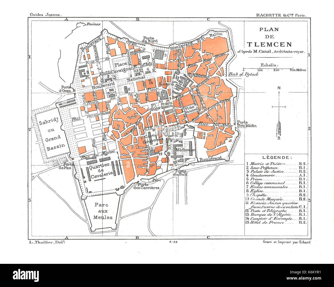 Carte plan 1887 Joanne Hachette de Tlemcen Banque D'Images