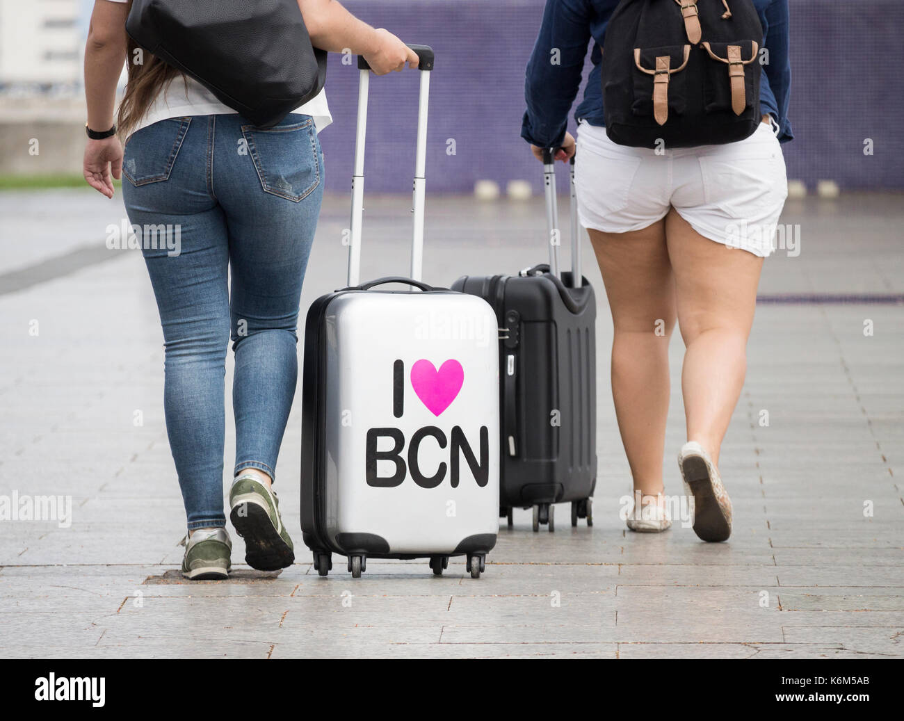 J'adore Barcelone sur une valise à roulettes. Banque D'Images