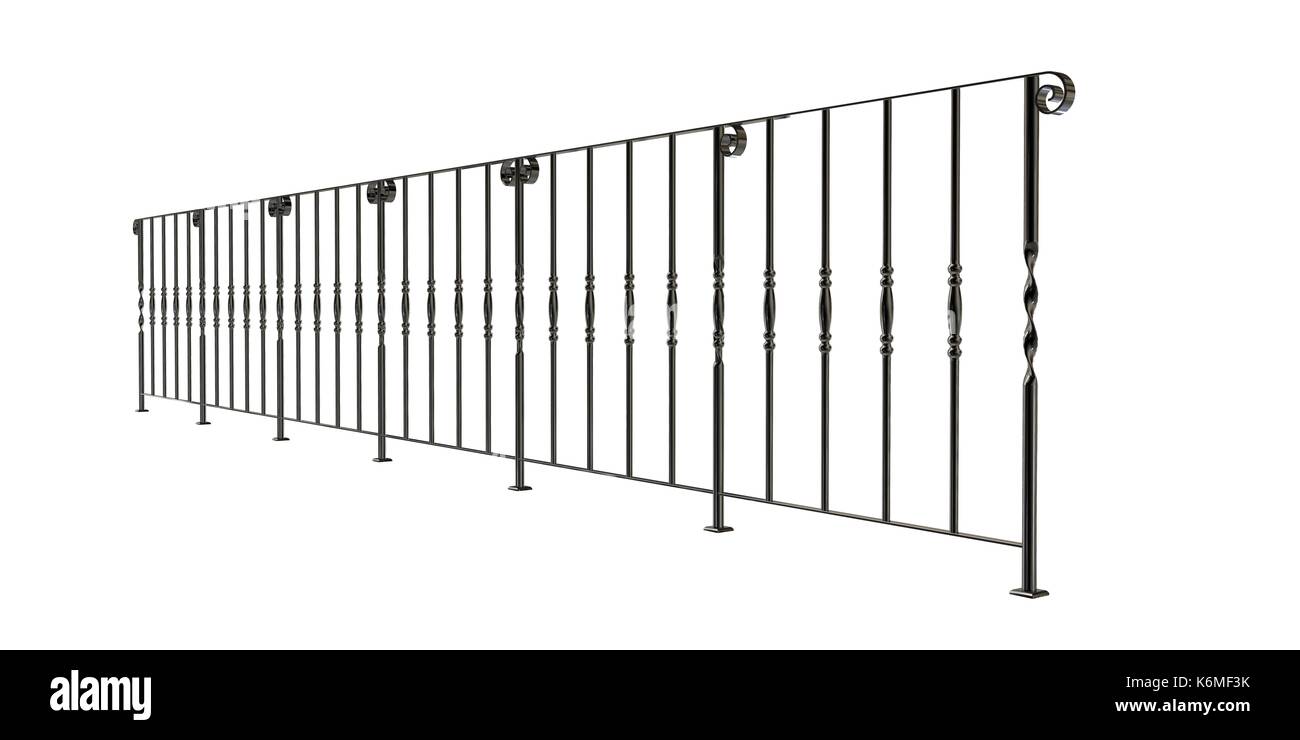 Le rendu 3D d'une rampe d'escalier métallique isolé sur fond blanc Banque D'Images