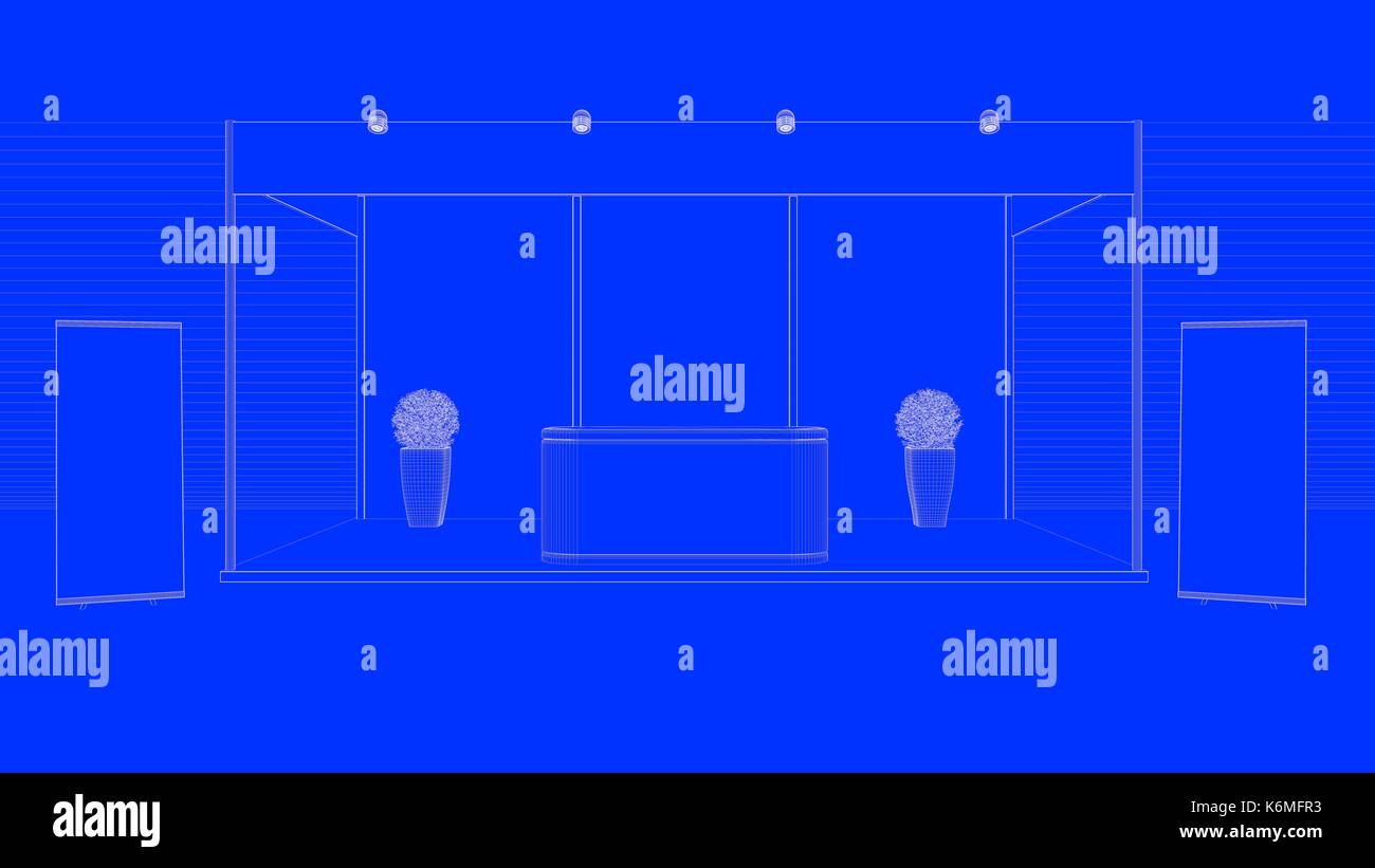 Le rendu 3D de l'exposition décrit isolé sur un fond bleu Banque D'Images