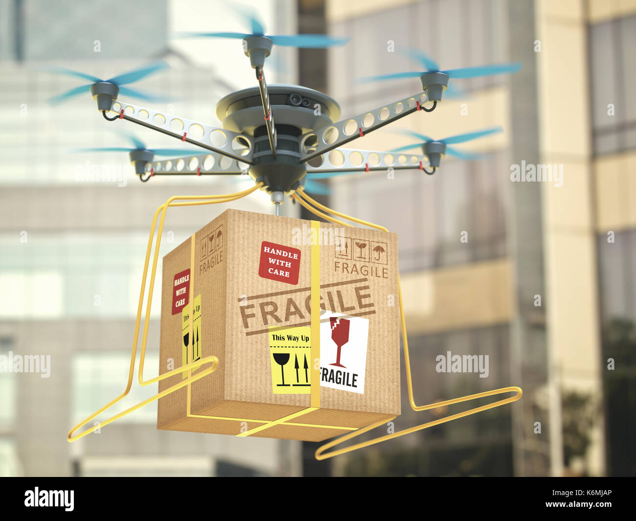 La livraison de colis par drone. L'avenir de la poste. Banque D'Images