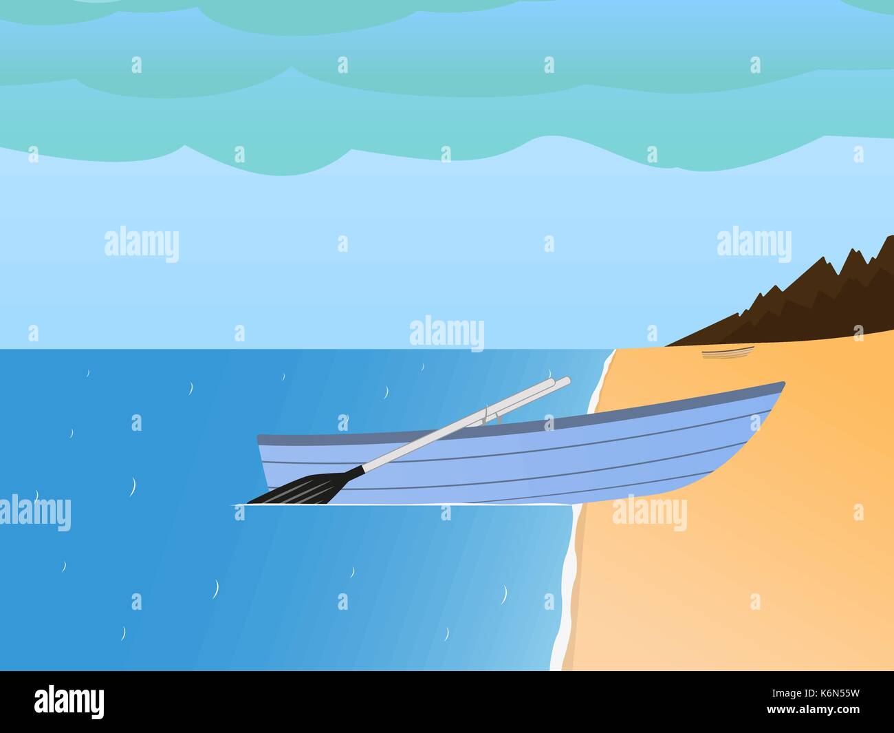Bateau de pêche vecteur sur une plage de sable et mer Illustration de Vecteur