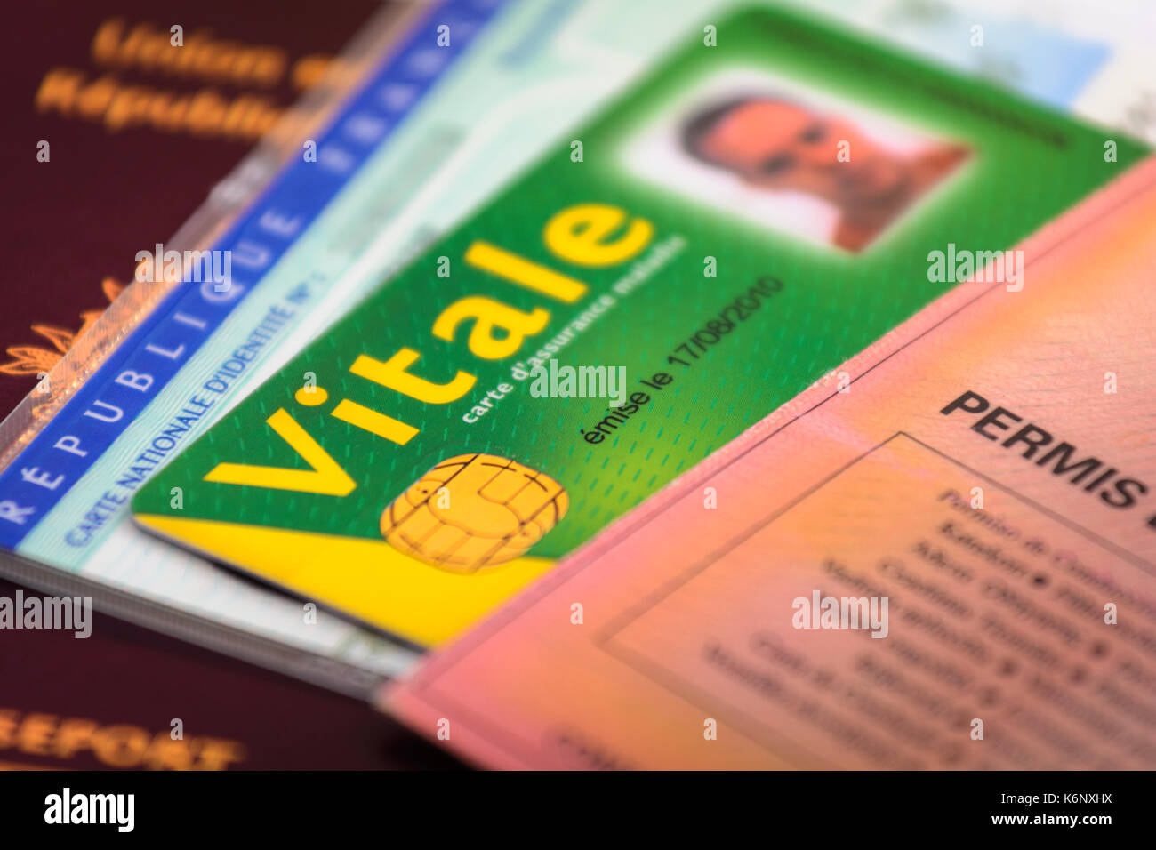 Permis de conduire français et le papier et les cartes d'identité Banque D'Images